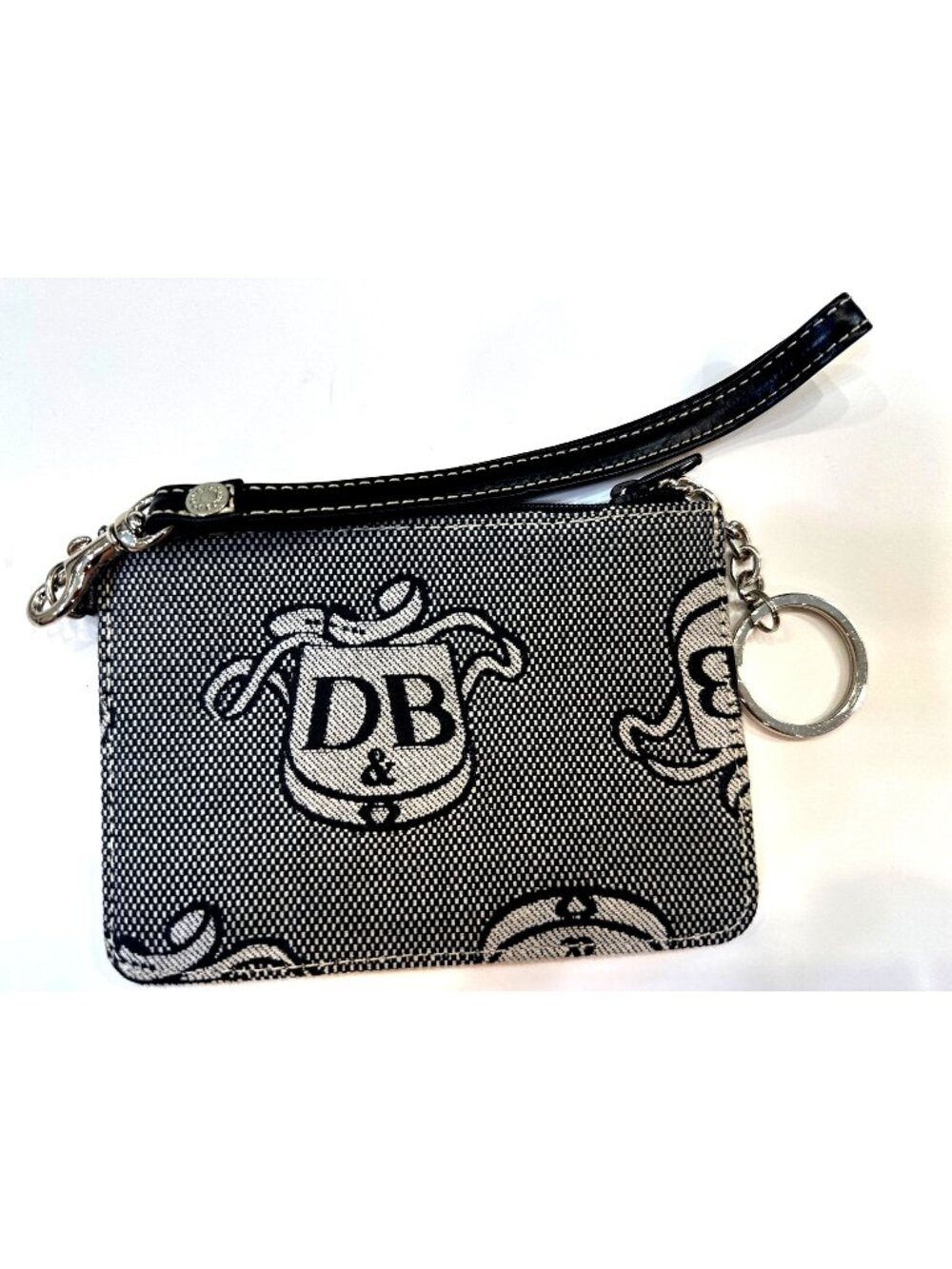 Dooney & Bourke Logo Wristlet With Key Ring - Black & White Monogram Canvas